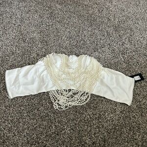 Fashion Nova White Pearl Embellished Blouse